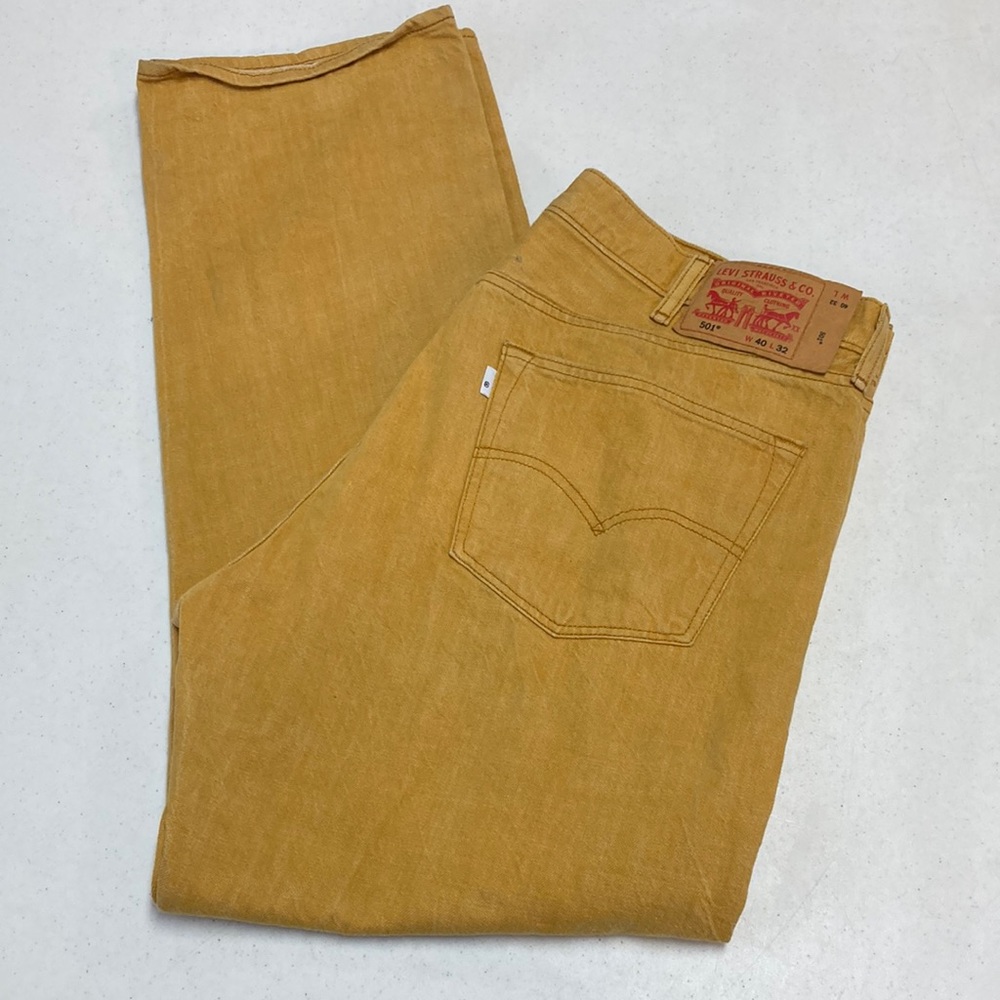 Levi Strauss Co. 501 Button Fly Yellow Jeans Made From White Oak Cone Denim